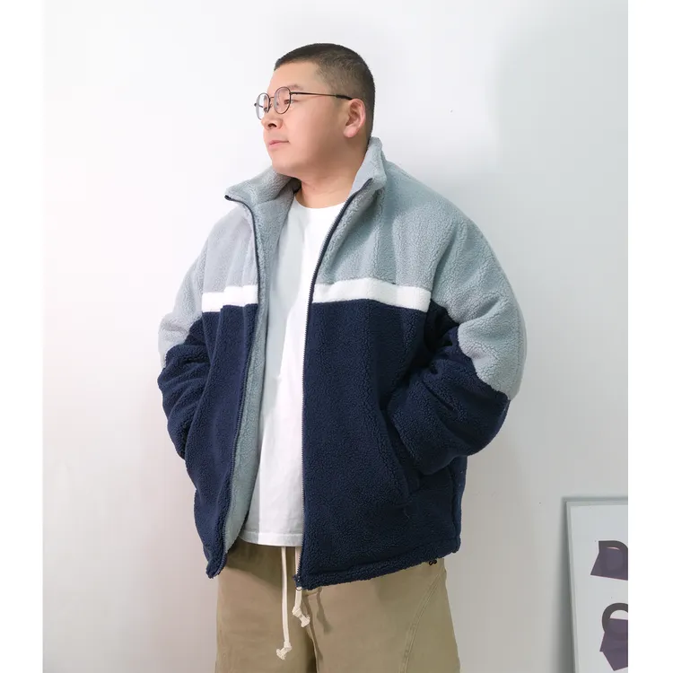 冬款仿羊羔毛拼色立领加厚保暖棉衣棉服外套