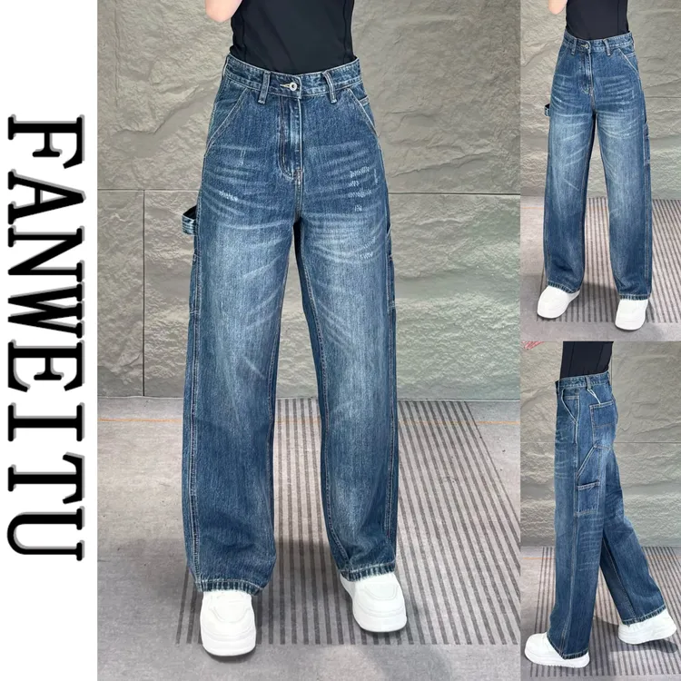 2025秋季新款美式高街风男士宽松牛仔裤水洗蓝潮流牛仔裤TB3320