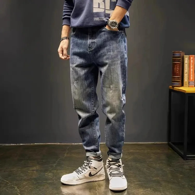 仓石一树男装秋冬复古牛仔裤新款潮流青少年宽松休闲百搭束脚长裤