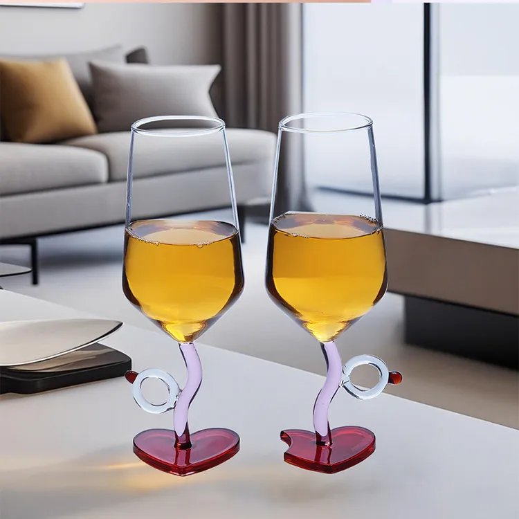 丘比特情侣戒指对杯香槟高脚杯爱心玻璃婚礼婚庆情人节礼物