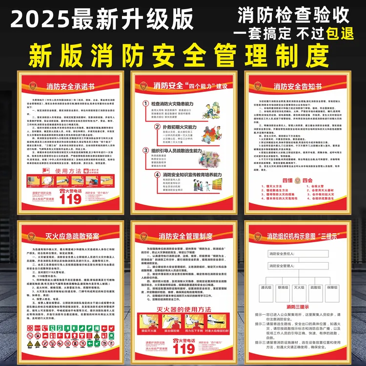 新版消防安全管理制度牌四个能力三提示消防应急预案承诺书告知书