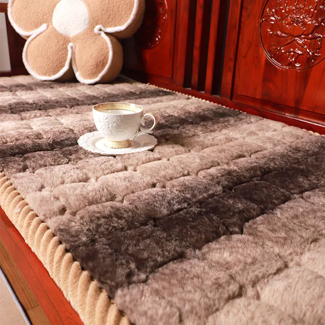 高端兔毛沙发垫加厚实木座垫防滑沙发坐垫毛绒飘窗沙发罩套定做冬