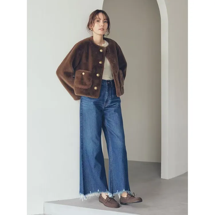 【MonTendre】M 秋冬新款 时尚复古轻奢感下摆流苏显瘦微喇牛仔裤女