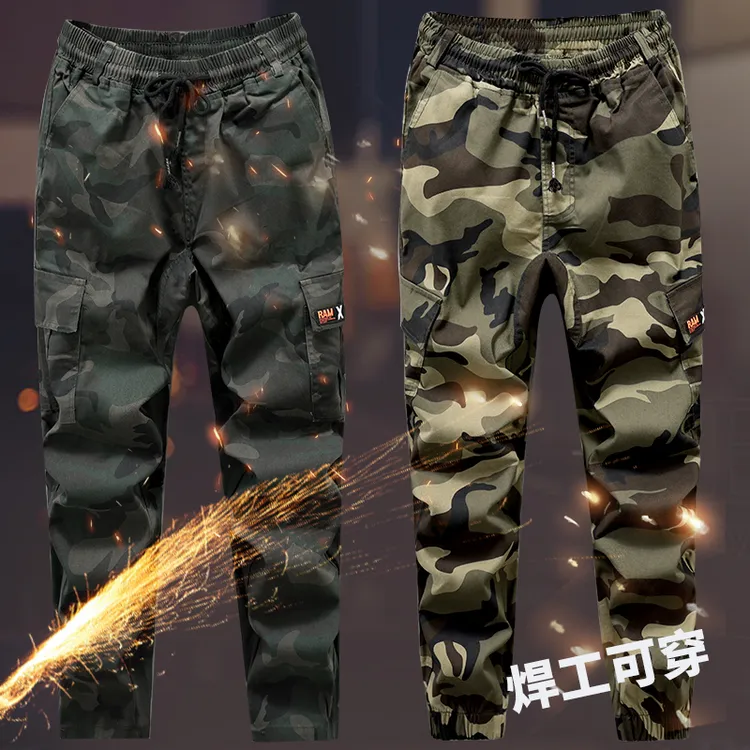 春秋新款美式迷彩裤工装裤电焊裤工作服迷彩裤运动宽松多兜复古