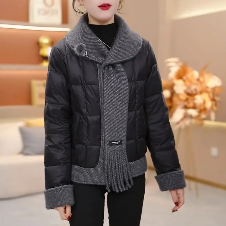 2025冬季新款时尚洋气简约显瘦设计感羽绒服女短款白鸭绒保暖外套