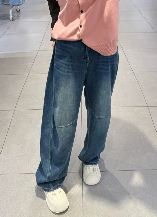 加绒阔腿牛仔裤女秋冬季新款大版大码高腰显瘦遮肉弯刀裤子