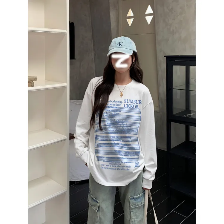 早秋爆款美式小个子慵懒风卫衣女百搭宽松设计感圆领上衣服