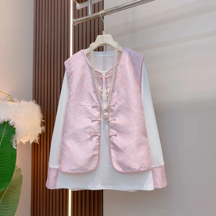 轻奢气质国风提花缎面早春2025新款马甲套装1323