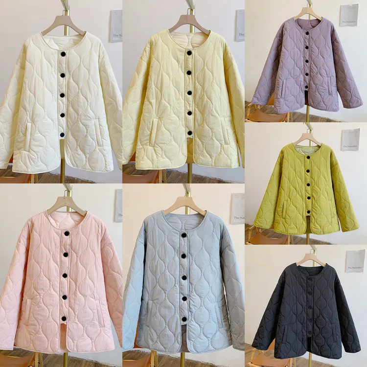 小团圆C5036纯色夹棉圆领宽松棉衣外套