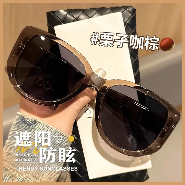 复古栗子棕猫眼大框偏光墨镜女款显脸小遮阳防紫外线近视太阳眼镜