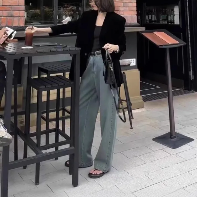 24997新款时尚百搭宽松西服外套休闲牛仔裤显瘦女装两件套