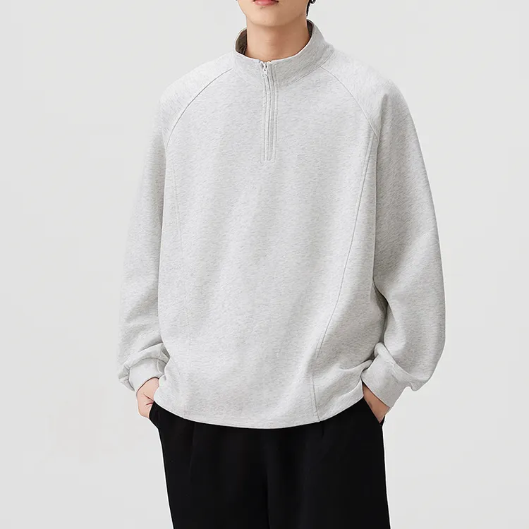 立领半拉链卫衣男秋季内搭打底衫舒适百搭版型vibe极简感长袖t恤