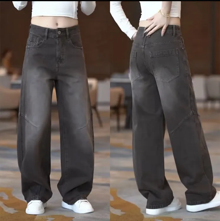 水洗牛仔裤男款时尚宽松阔腿休闲男装裤子美式高街潮流帅气弯刀裤