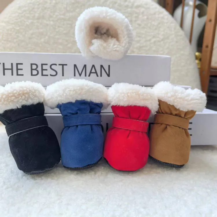 狗狗鞋子冬季新款糖果色内里加绒加厚保暖棉鞋狗狗软底鞋秋冬宠物