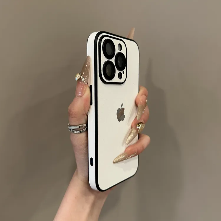简约新款皮质带镜头膜适用iPhone16Promax苹果15手机壳14硬13/12
