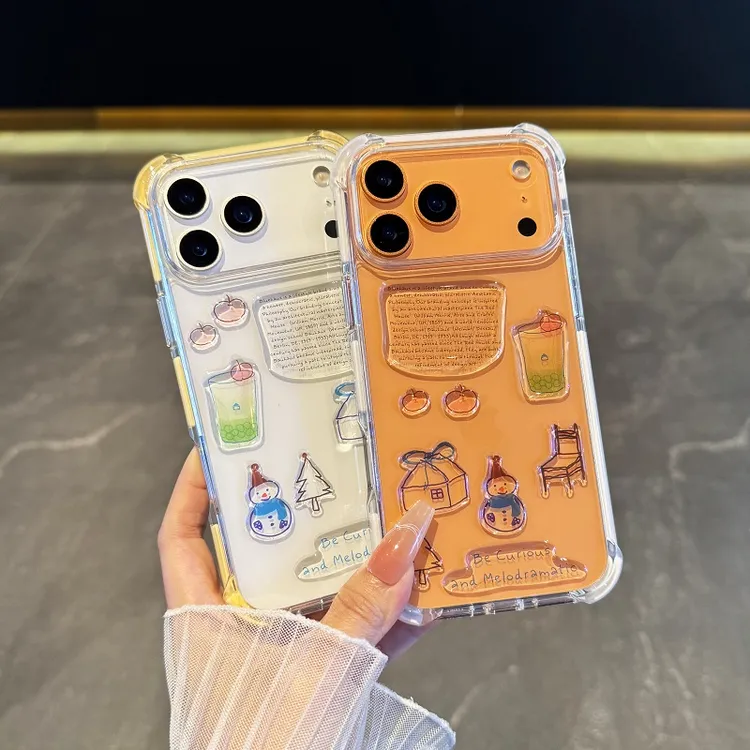 高颜值diy雪人适用于苹果17promax手机壳透明气囊防摔iPhoneAir硬