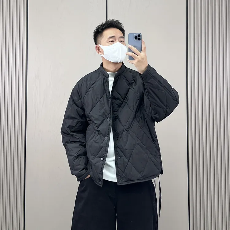 梅一天日系复古两面穿轻薄款菱形格羽绒服男冬季休闲宽松保暖外套