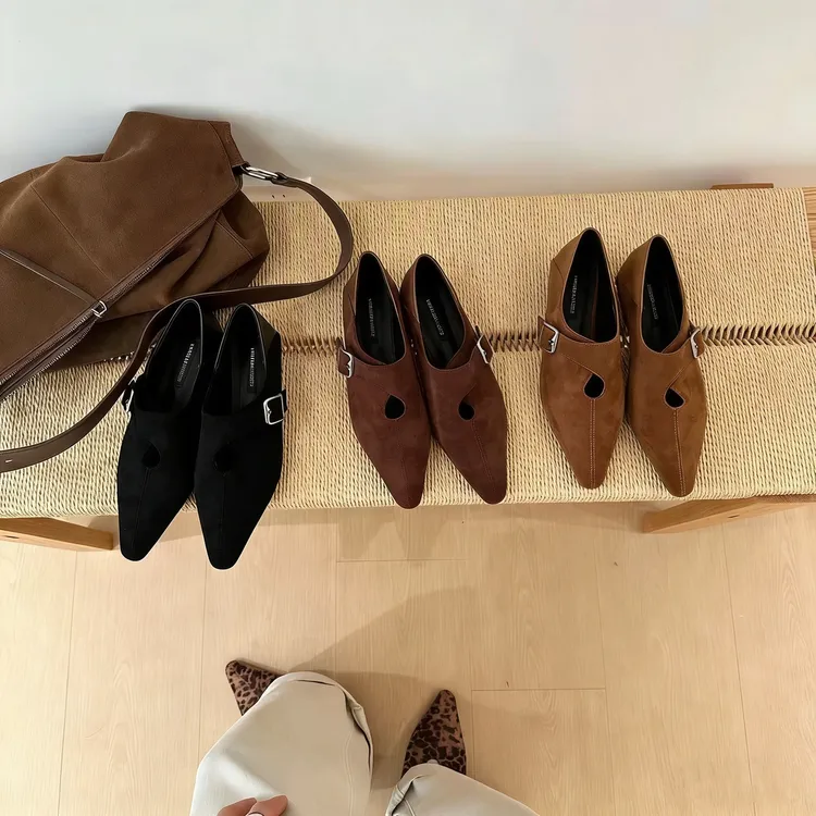 薄款纯色尖头一脚蹬包头低跟单鞋平底细跟时尚穆勒鞋百搭385-9