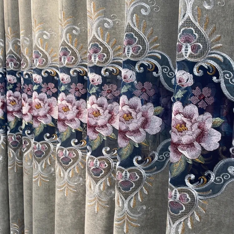 双面雪尼尔灰色小镂空绣花客厅装阳台卧房工艺窗帘
