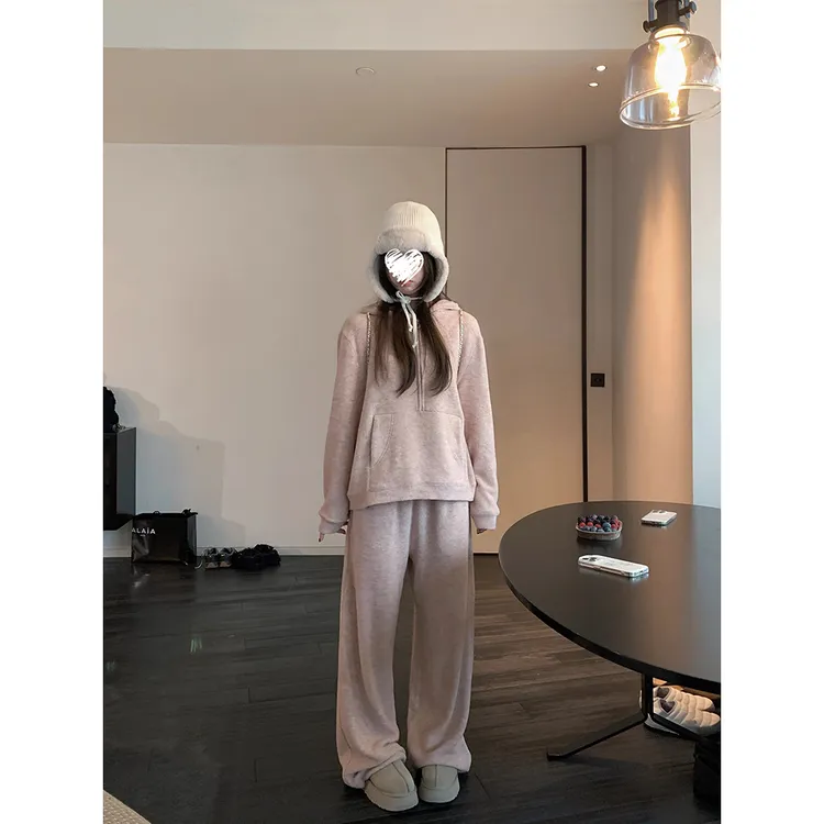 松弛糯感 连帽休闲套头卫衣女+宽松显瘦休闲裤套装 61166