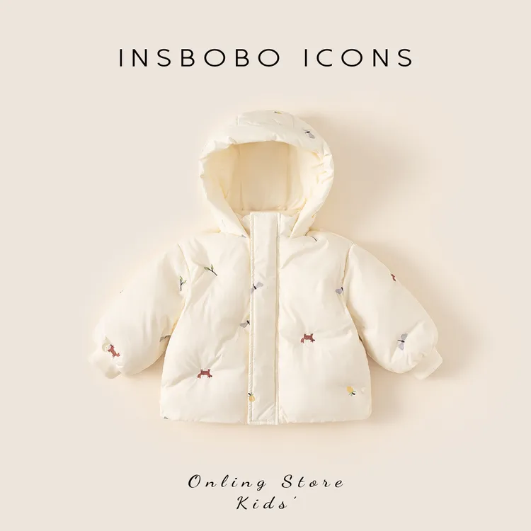 INSbobo儿童保暖羽绒服冬季宝宝洋气连帽可爱绣花羽绒服潮DY15014