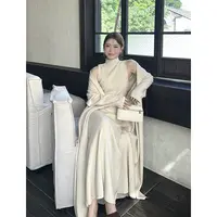 【婉亭曲·纸片人】法式慵懒针织开衫·修身背心连衣裙显瘦两件套