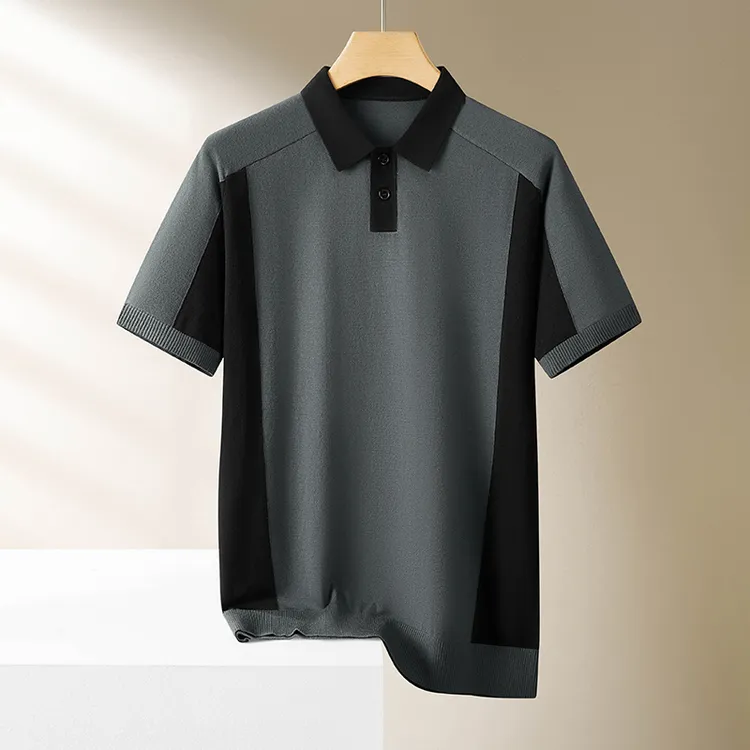 男士百搭大码时尚秋季简约潮流撞色翻领商务休闲针织短袖POLO衫TY