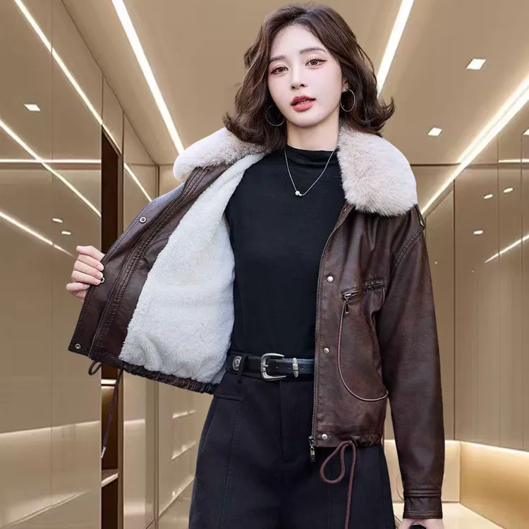 海宁真皮皮衣女款爆款绵羊皮夹克大码2025新款加绒皮草短款外套冬