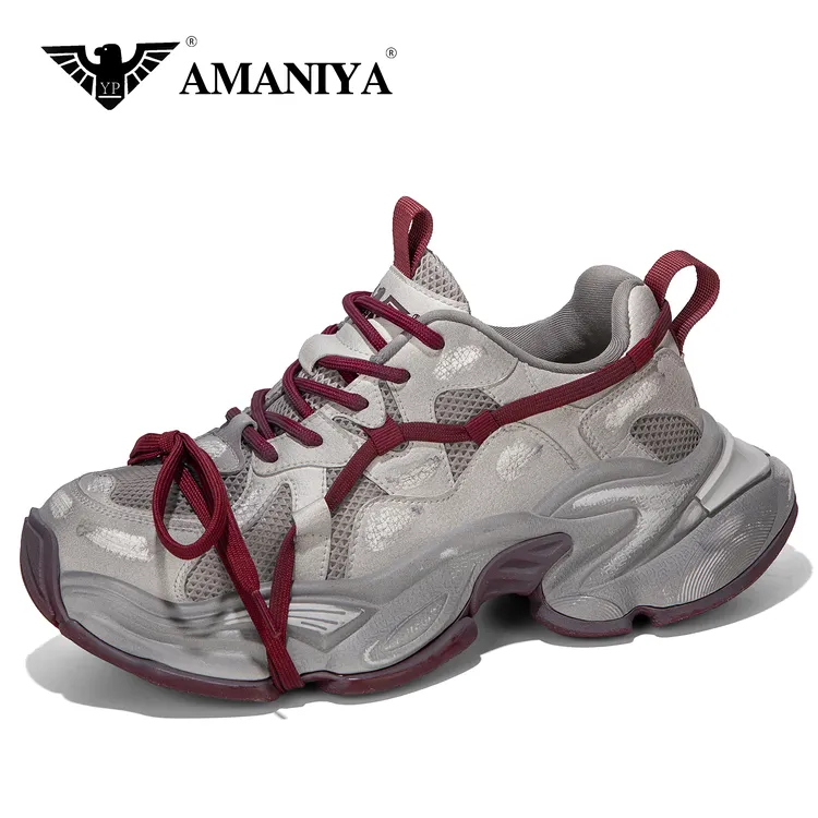 AMANIYA秋季男女黑色百搭户外潮鞋透气增高厚底情侣女款老爹鞋男