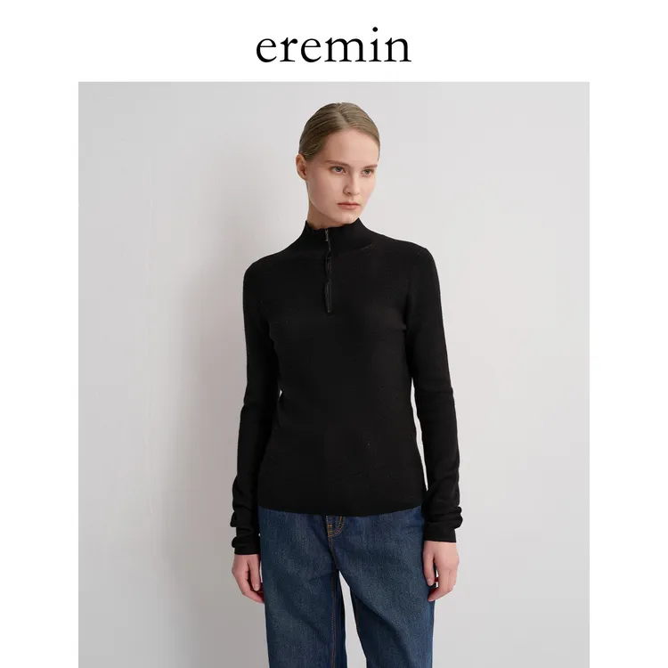 DE Mincollection拉链毛衫/老钱风半高领全羊毛长袖针织衫56124