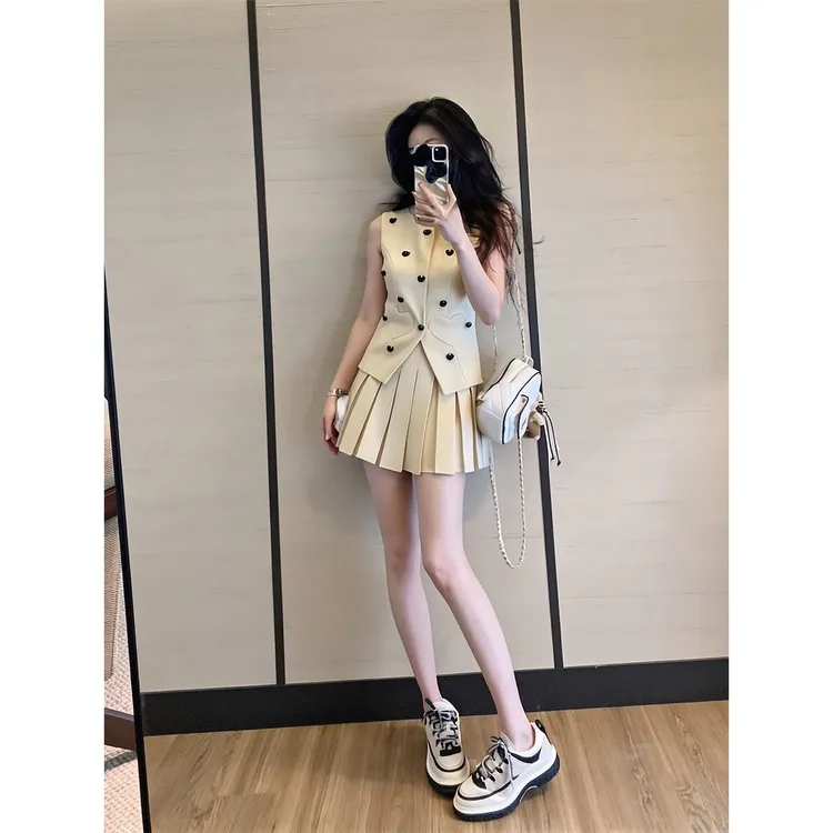 小香风无袖马甲背心半身裙两件套夏季财阀千金女装套装洋气衣服女