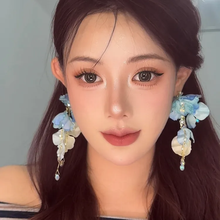 合金耳饰 蓝色花朵夸张流苏耳环女款春夏超仙独特漂亮耳坠海边度