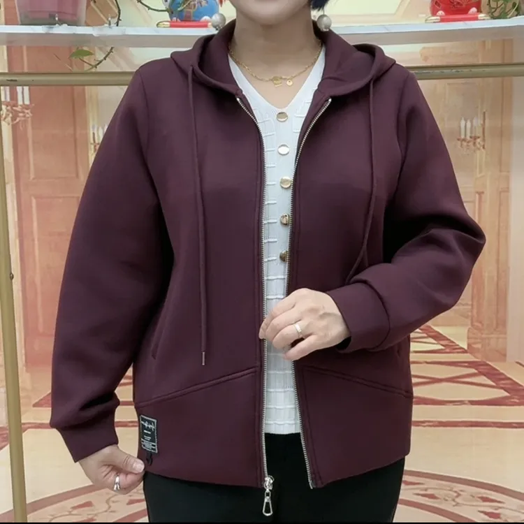 2025秋季新款洋气时尚百搭宽松休闲开衫拉链卫衣净版连帽妈妈卫衣