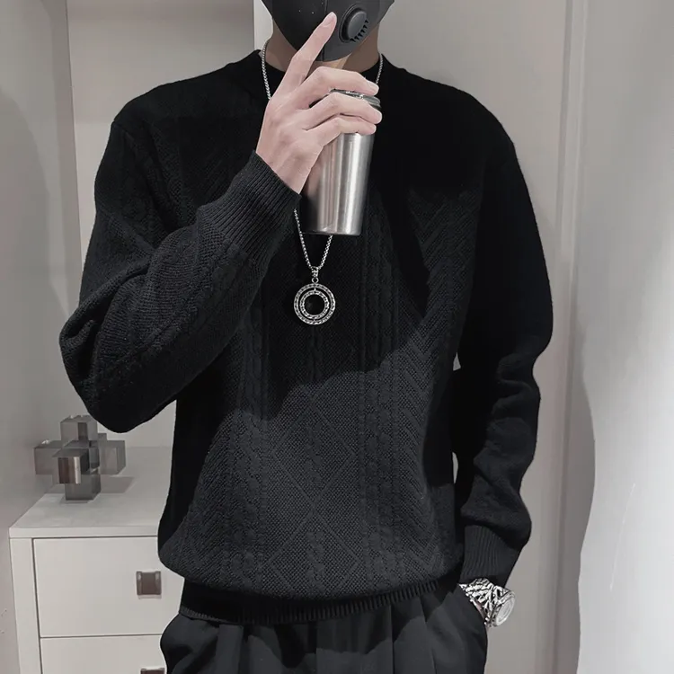 提花针织衫男秋冬款圆领长袖毛衣2025新款男士韩版休闲保暖打底衫