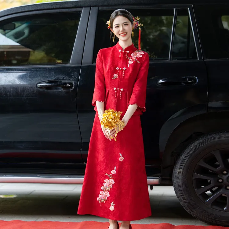 新款红色敬酒服出阁服高级感订婚礼服气质新中式旗袍回门服新娘服