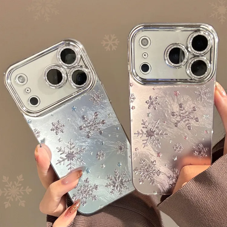 冬季唯美雪花闪粉镜头膜苹果17promax手机壳15iphone16适用13硬11