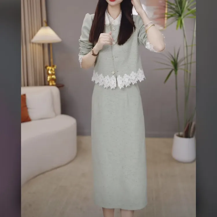 【外套+连衣裙】C237早秋优雅气质时尚减龄休闲显瘦收腰两件套裙