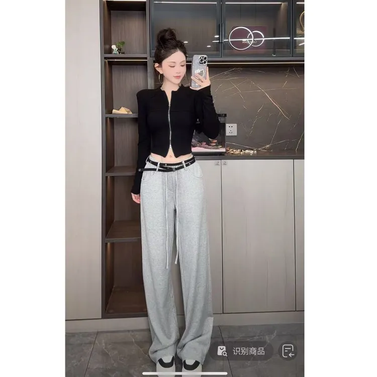 曼曼【百搭酷感】休闲抽绳宽松阔腿裤女3730#
