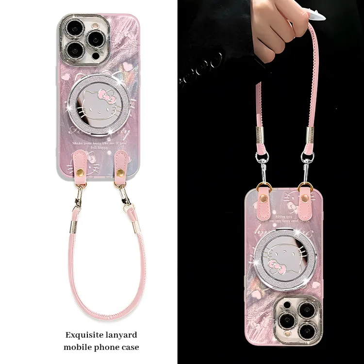 粉晕染KT猫手机壳适用于苹果16/华为/oppo/vivo羽纱壳网红流行女