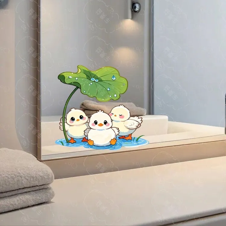 可爱系鸭子自粘贴纸可用于洗手间镜子玻璃瓷砖贴画防水不留痕贴纸