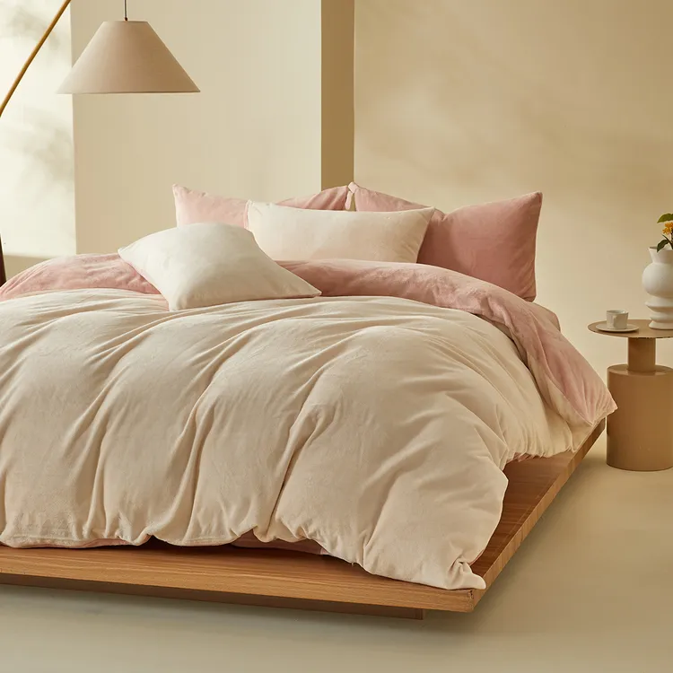 水星家纺牛奶绒四件套A类简约素色抗静电暖绒套件秋冬保暖床品