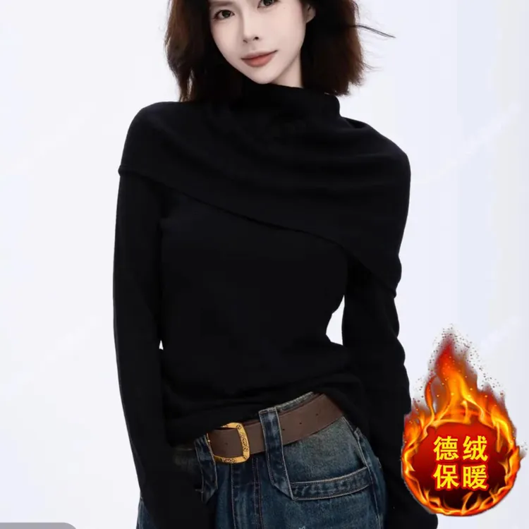 2025新款秋冬打底保暖长袖显瘦时尚ins德绒连帽卫衣内搭上衣