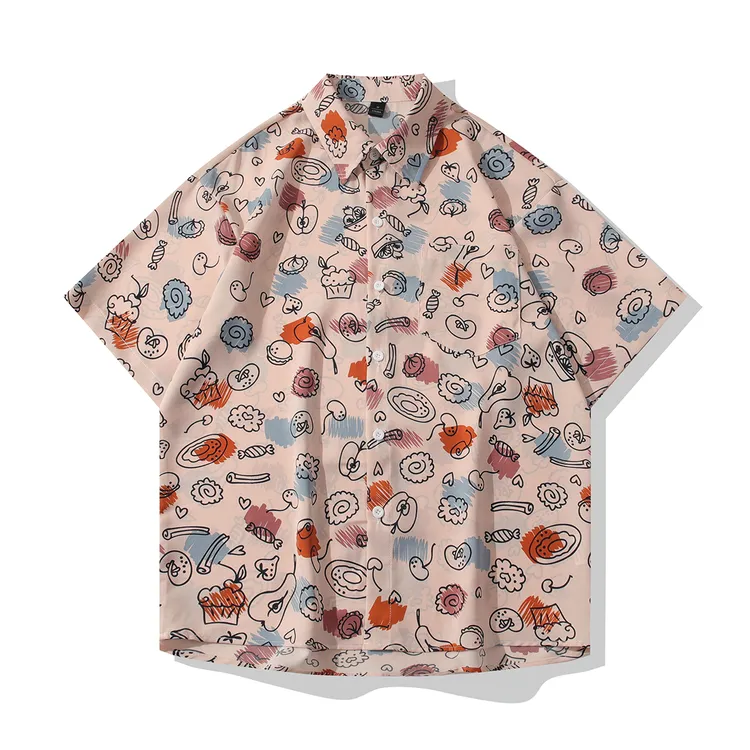 日系小清新情侣冰丝短袖花衬衫夏季薄款透气凉感宽松时尚酷帅衬衣