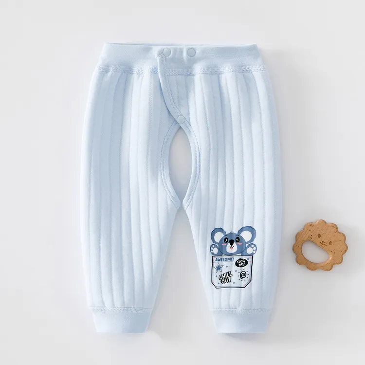 婴幼儿A类松紧腰秋冬长裤打底外穿裤休闲裤纯棉夹棉保暖裤开裆裤