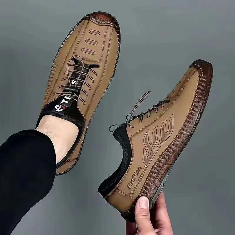 男士轻便四季素面圆头防滑软底乐福鞋休闲皮鞋舒适时尚流浪丹宁风