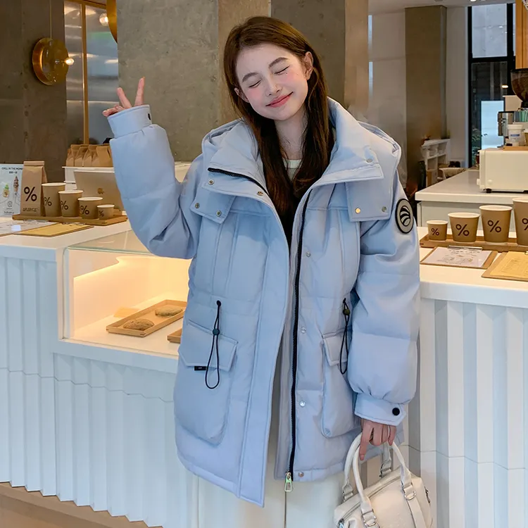 DEJIBVU/大季胖mm加肥加大码羽绒服女户外派克服收腰工装中长9902