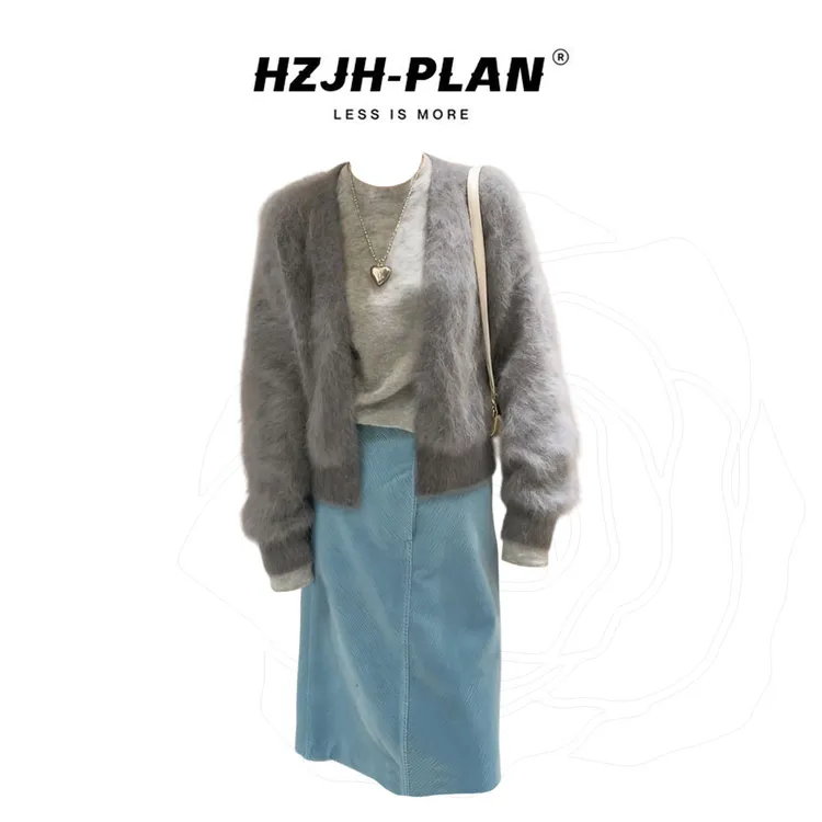 冬季新款温柔网红灰色长袖羊绒衫外套内搭打底衫半身裙