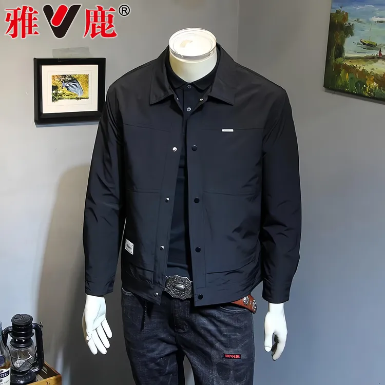 V/雅鹿春秋季新款工装翻领夹克男士韩版修身商务外套时尚上衣百搭