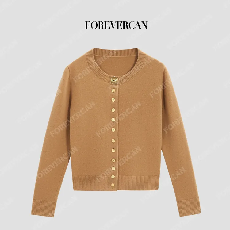 FOREVERCAN“贝加莫”100美丽诺羊毛圆领针织开衫MY4708