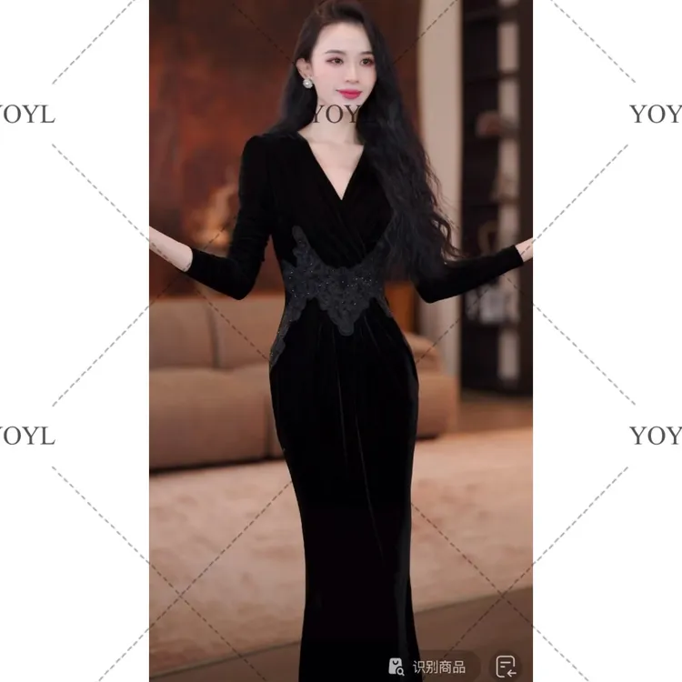 【yola】夜皇后秋季新款高级法式气质显瘦鱼尾连衣裙-YL30239